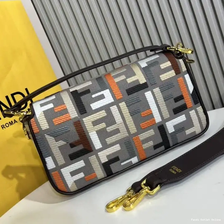 Affordable Grey Multi Canvas FF Bag Fendi Baguette In Motif Medium 0504